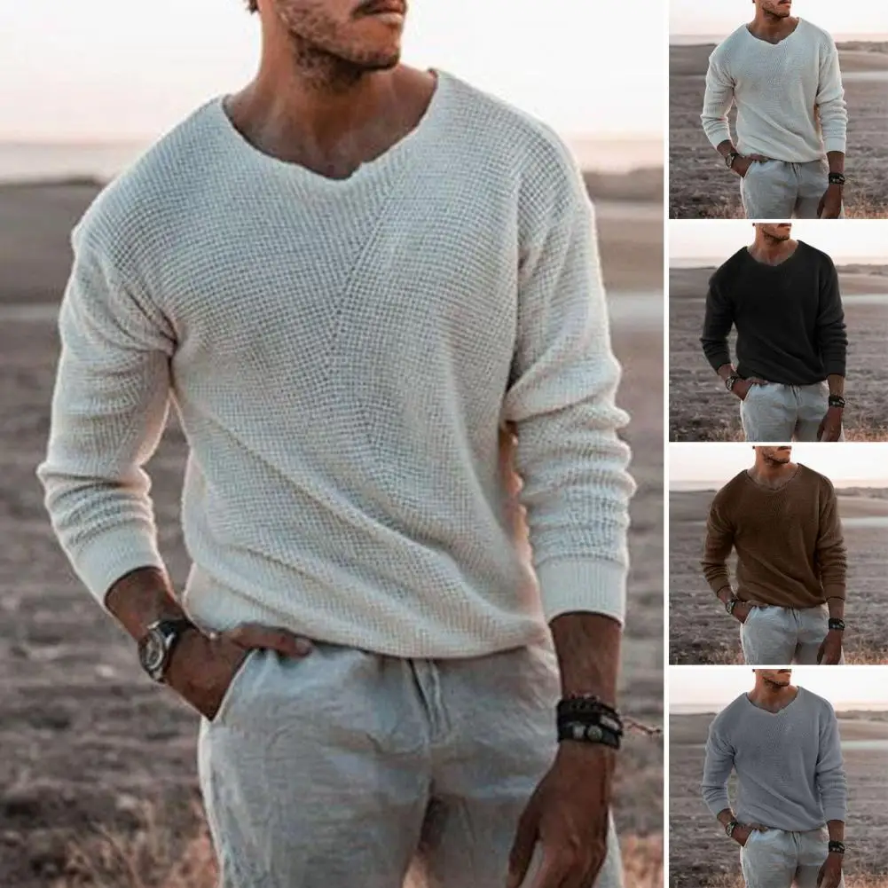 Suéter fino de malha masculino, pulôver justo, gola V, monocromático, casual, quente, moda masculina, primavera, outono, 2022