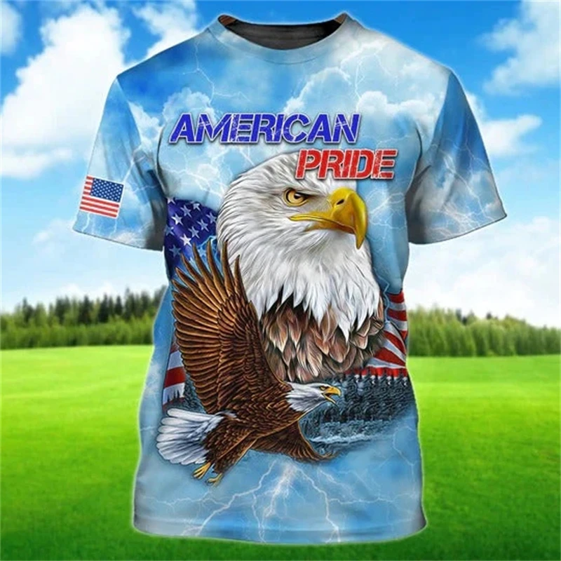 3D Eagle Flag Printed T-shirt with US Emblem Men's T-shirt Independence Day Women's Clothing Large Top