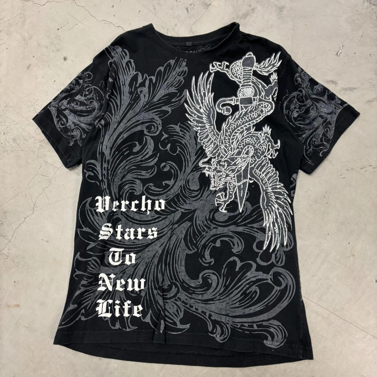 Xzavier Unlimited Shirt Mens Black Winged Cross Gothic Grunge Y2K