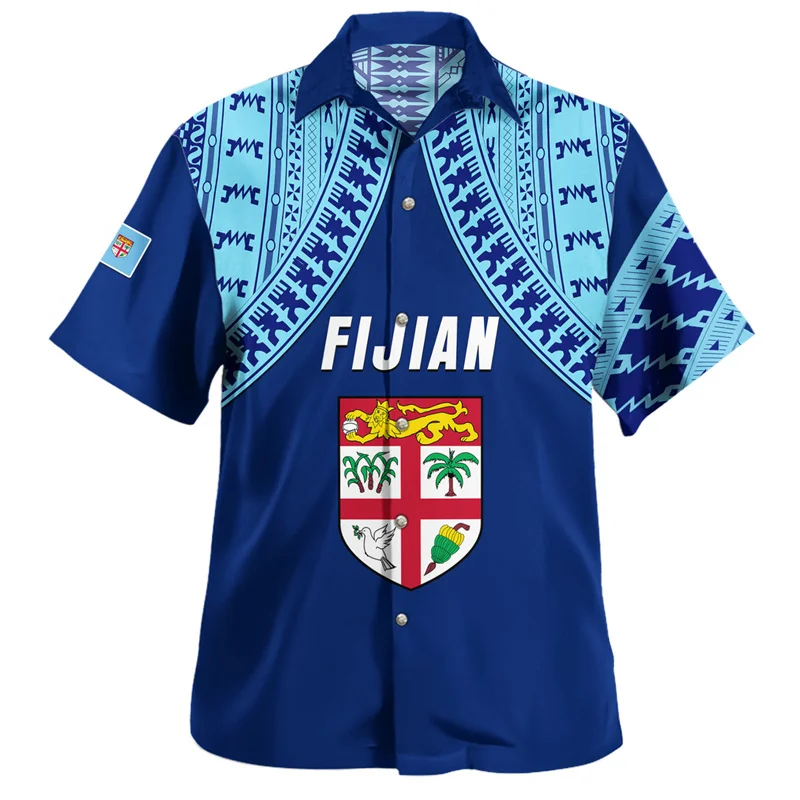 Harajuku 3D Printing Philippines Fiji Flag Emblem Rugby Shirts Fiji Coat Of Arm Graphic Short Shirts Men Hawaiian Clothing Tops