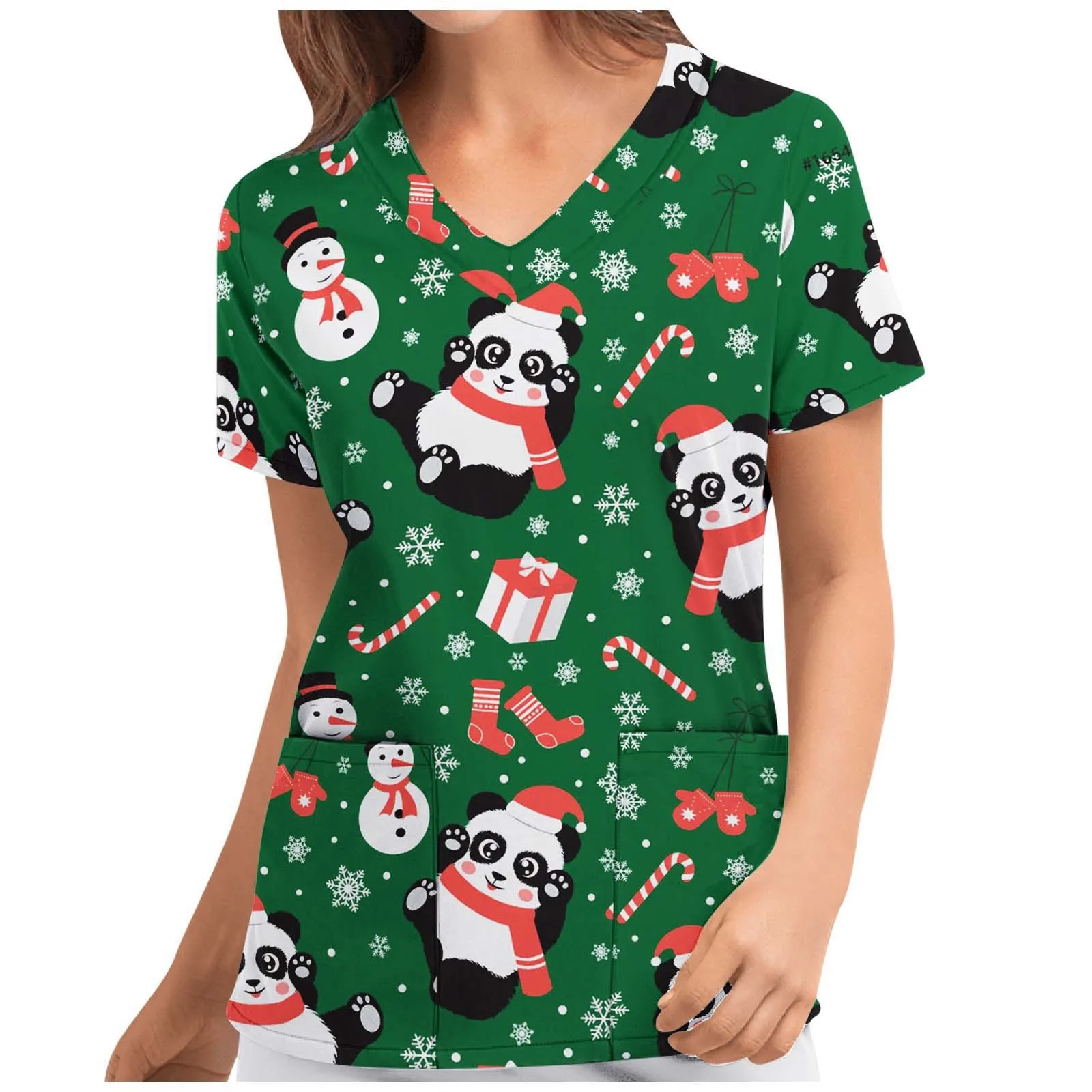 Fashion Working V-neck Short Tops Christmas Women Nurse Uniform Protective Clothing Medical Uniforms Hospital Operating Room