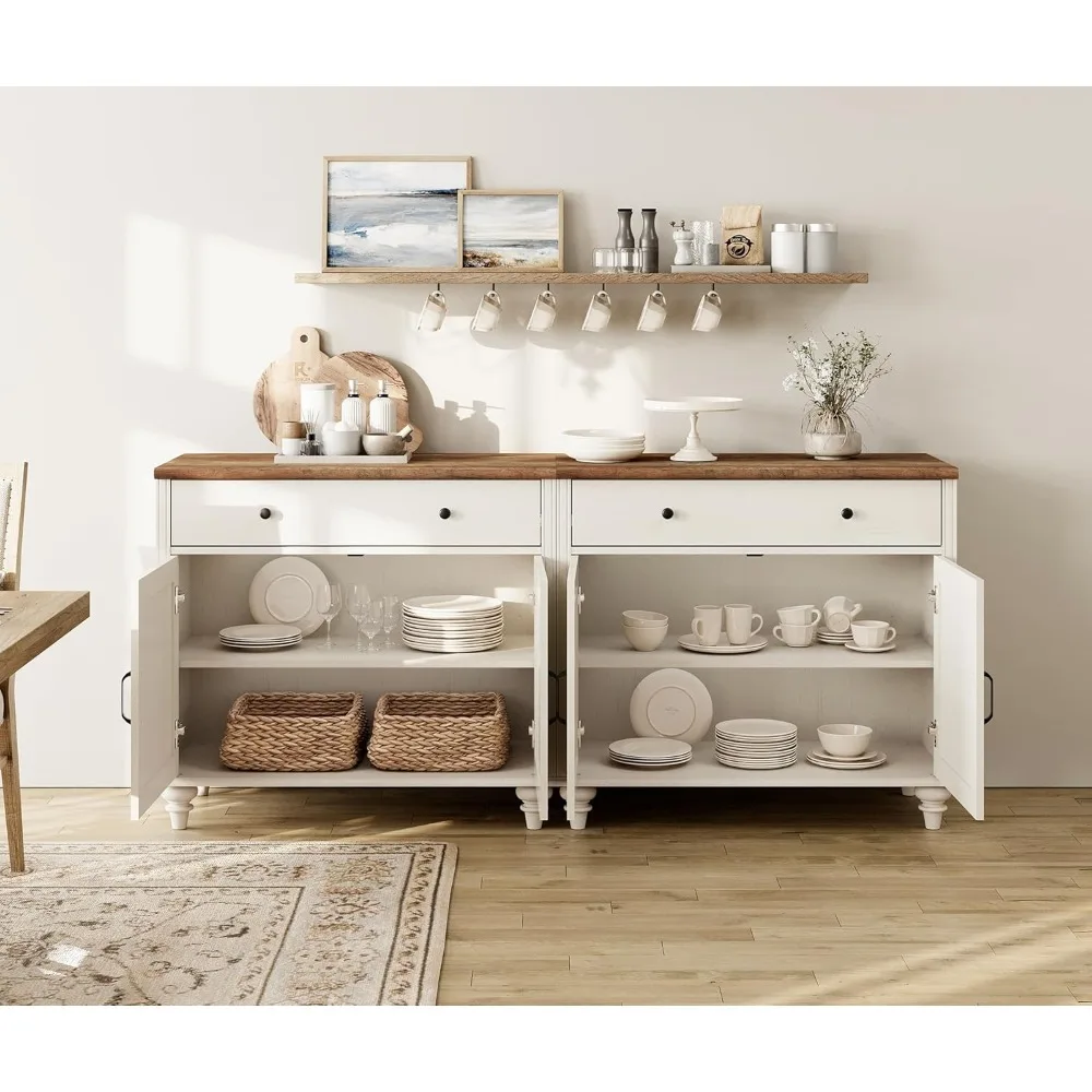 Buffet Cabinet with 4 Doors and 2 Drawers,Modern Farmhouse Sideboard Credenza for Dining Room,Off White, 68inch,Kitchen Cabinets