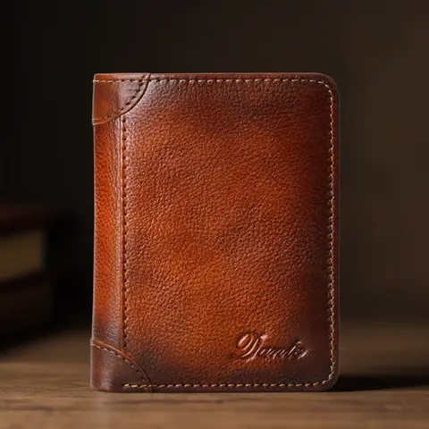 Dante Men's Leather Wallet RFID Anti-theft Brush Head Layer Cowhide Retro Casual Vertical Multi-Function Money Bag Money Clips