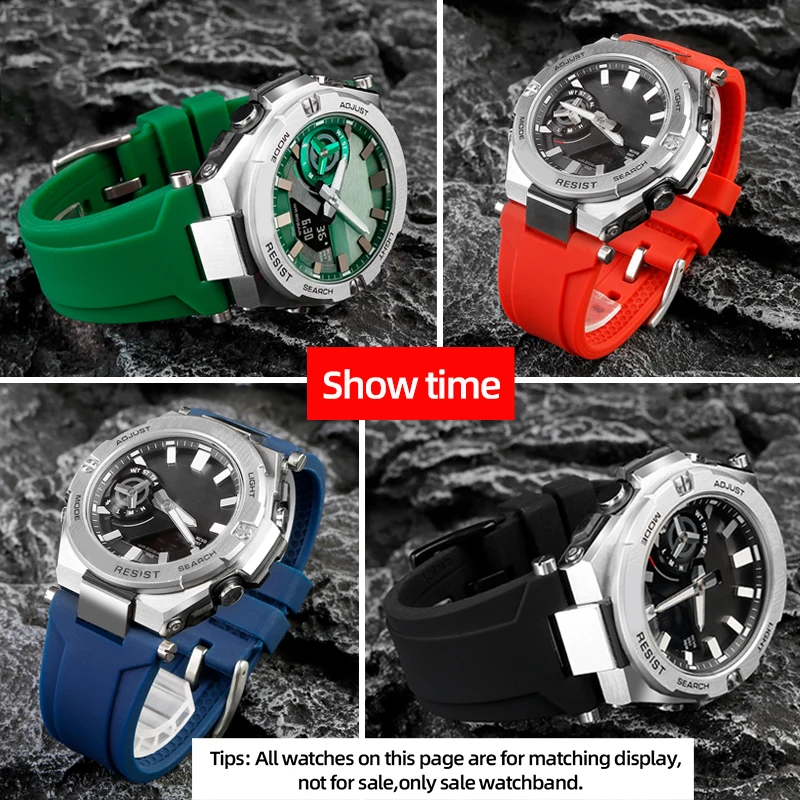 Special Concave Interface Silicone Watch Strap For Casio Heart of steel GST-B500D/AD/BD Rubber Strap Waterproof Bracelet 24mm