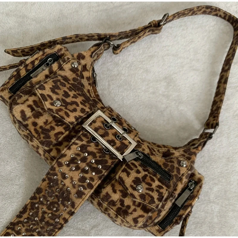 

Новая ретро-сумка через плечо с леопардовым принтом, сумка-тоут с множеством карманов и пряжками, вместительная многофункциональная сумка-подушка