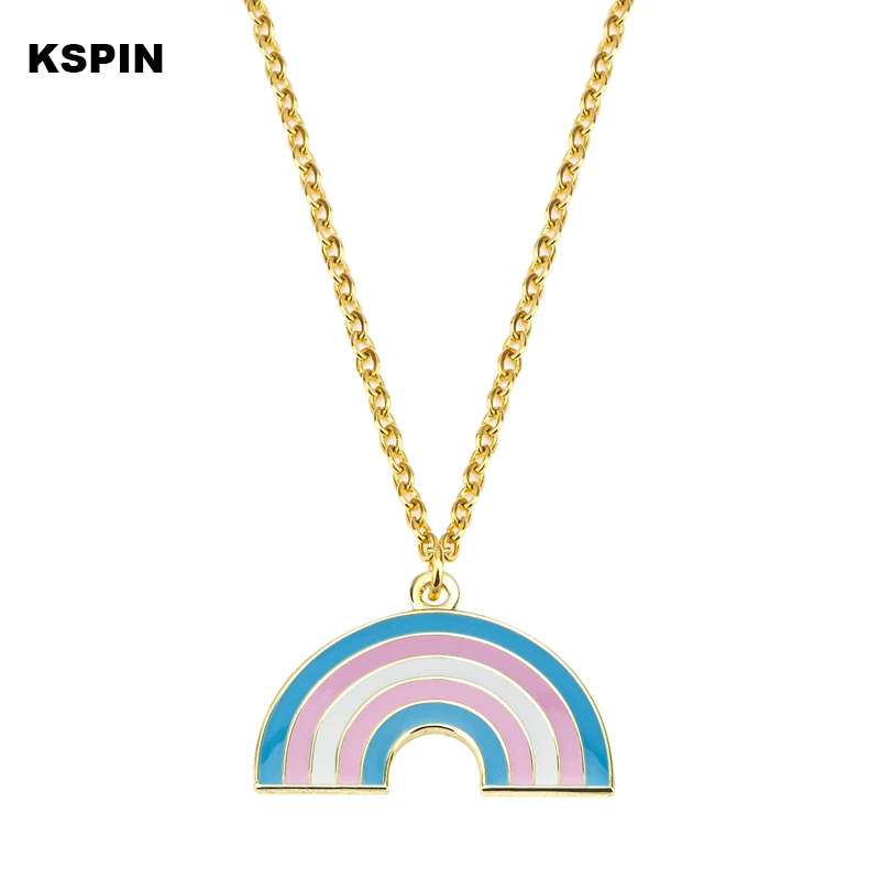 Transgender Rainbow Pansexual pride Genderqueer pride Asexual Pendant Necklace Rainbow Heart Necklace For Women Jewelry