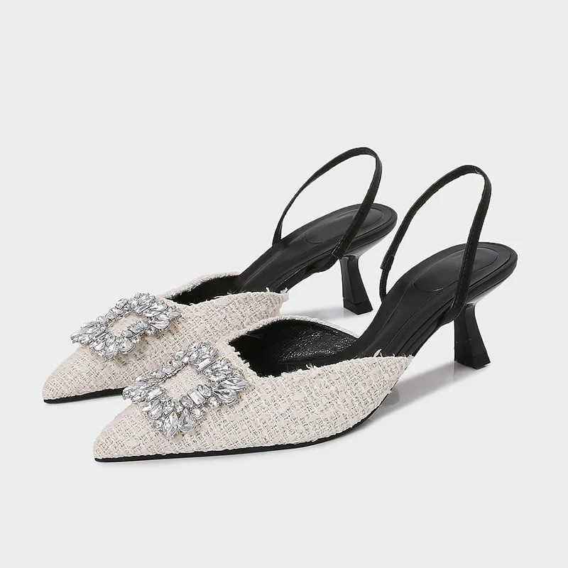 

Za high heel sandals women's 2025 new rhinestone buckle sandals pointed toe women's shoes stiletto heel summer slingback single