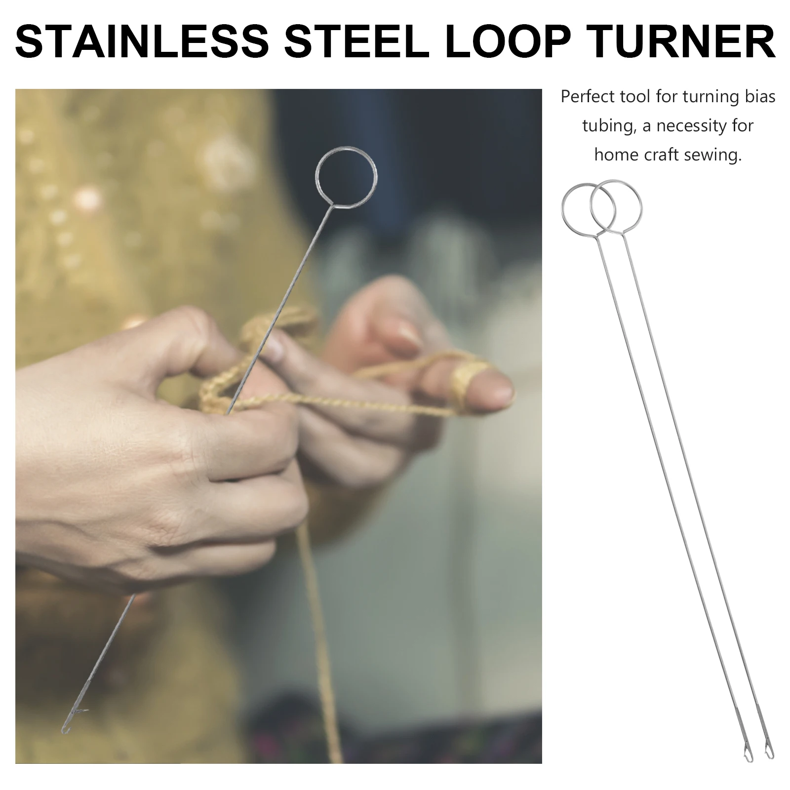 

2pcs Stainless Steel Turner Hook Crochet Loop Sewing Tool Bias Tubing Latch Hook For Knitting Accessories Handicraft Sewing
