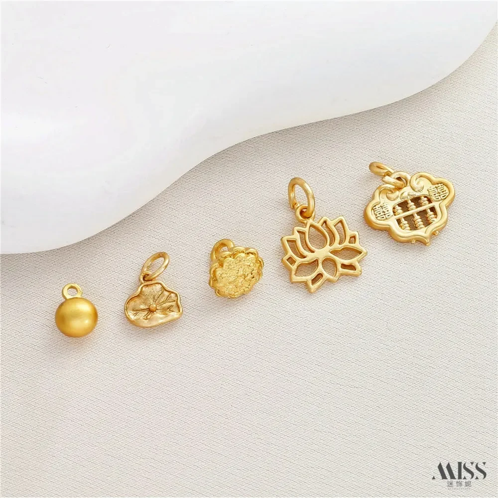 18K Gold Color Retention Long Life Lock Hollow Lotus Leaf Lotus Pod Solid Ball Pendant Handmade DIY Accessories