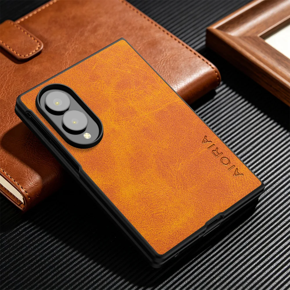 Luksusowa skóra Crazy Horse Grain ‌   Etui na telefon ze skóry PU do Samsung Galaxy Z Flip Fold 8 Ultra 7 6 5 4 3, biznesowe, odporne na wstrząsy, twarde etui. — zdjęcie produktu 5