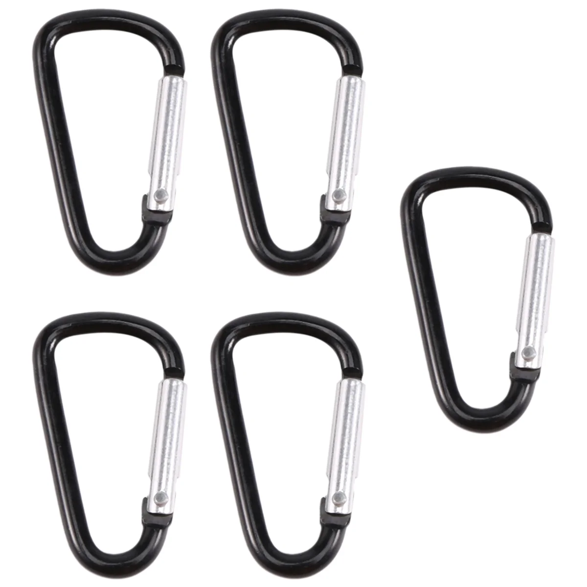 5x Hiking Spring Loaded 4mm Dia Black Aluminum Alloy Carabiner Hooks