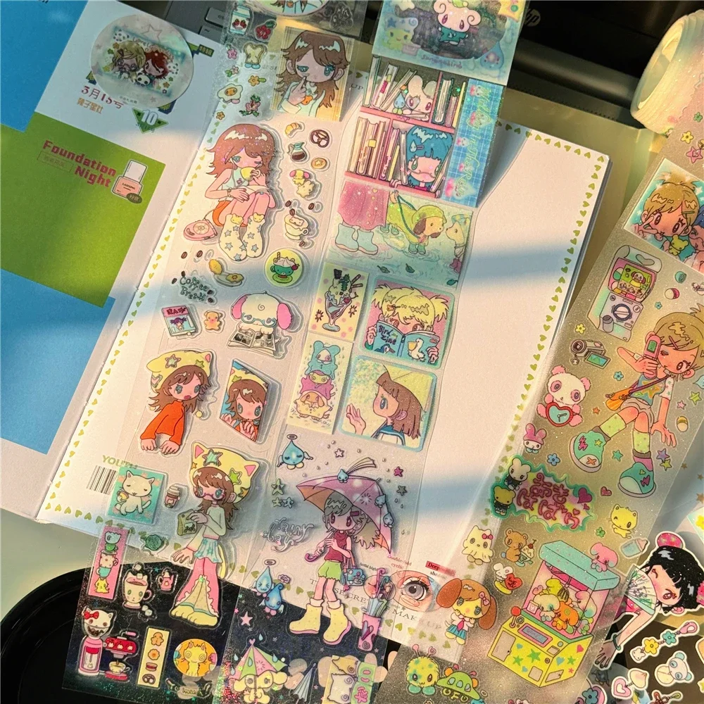 Handgezeichnete Muster, niedliche Anime-Mädchen-Aufkleber, Klebeband – für Scrapbooking, Bastelbedarf, keine Rolle – Detail 10