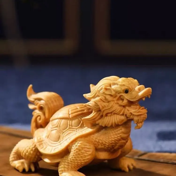Natural Thuja Wood Carved Fortune Dragon Turtle Tea Pet Portable Handheld Play Piece for Men Gifts