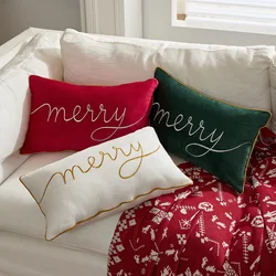 Merry Christmas long Lumbar Pillow Cover 12x20inch/30x50cm Letter Embroidery White Red Green Cushion Cover For Home Decoration