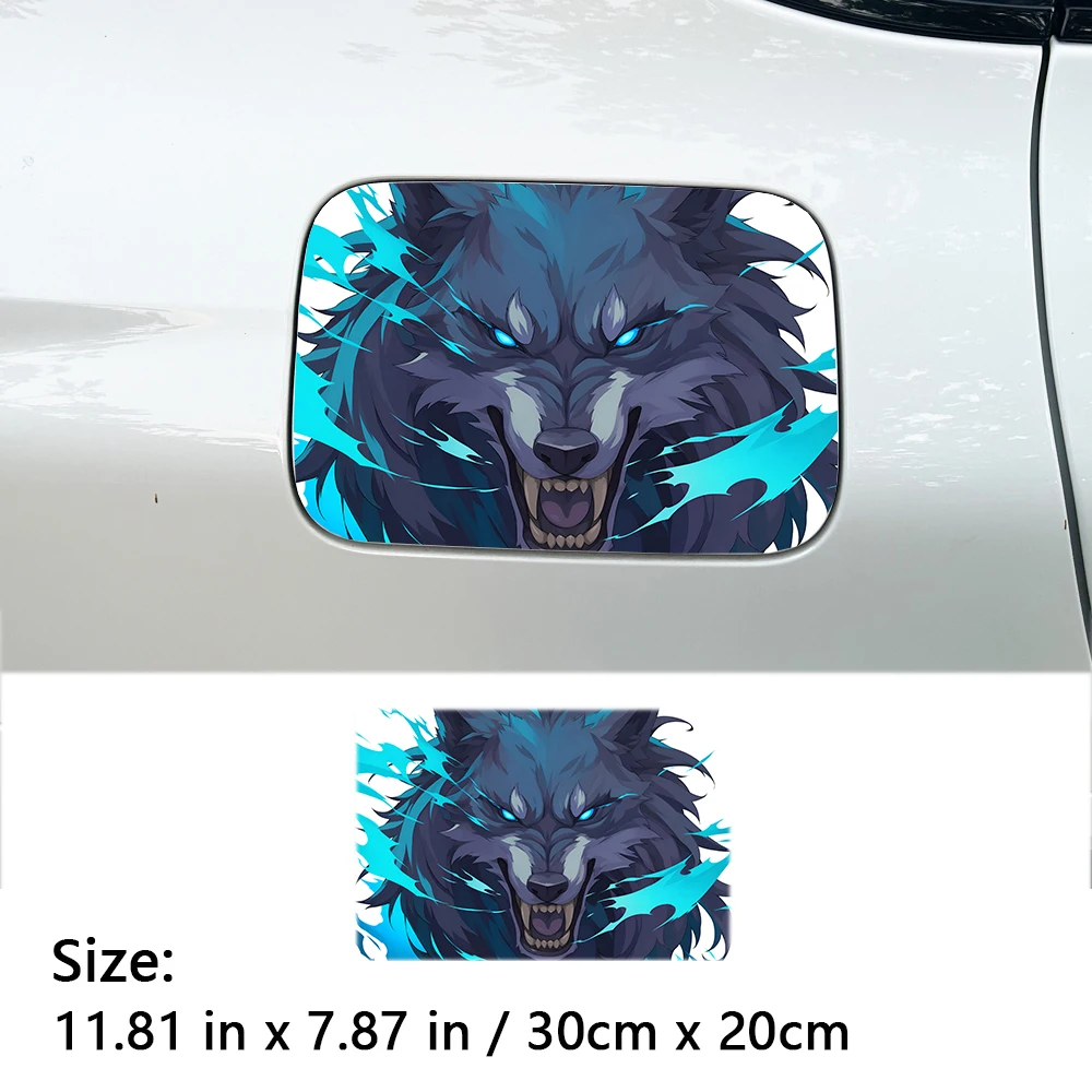 Anime Roaring Wolf Car Fuel Cap Sticker PET Wear-resistant UVProof Vehicle Side Door Customized Modification Exterior Auto Decal view 3