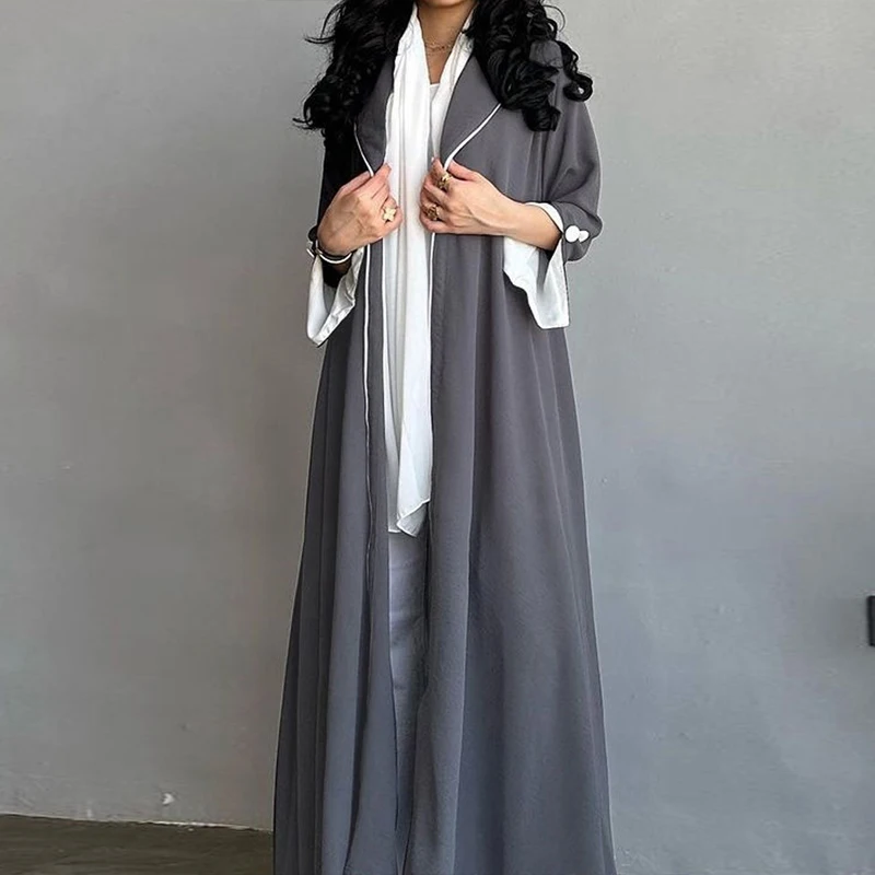 Ramadan Eid Muslim Kimono Abaya for Women Pleated Abayas Saudi Arab Button Split Sleeve Maxi Vestidos Morocco Kaftan Long Robe