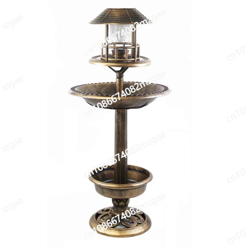 

Outdoor Garden Antique Solar Bird Bath with LED Light Plastic Bird Feeder