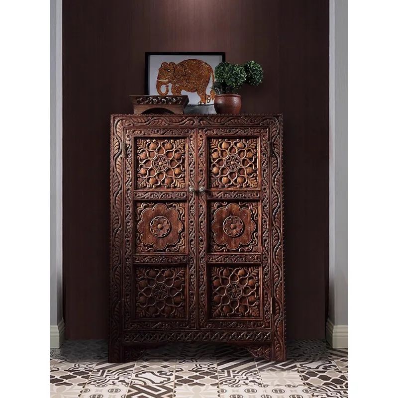 

Thai South East Asia style solid wood retro door entrance entrance cabinet, Thai living room furniture storage shoe cabinet