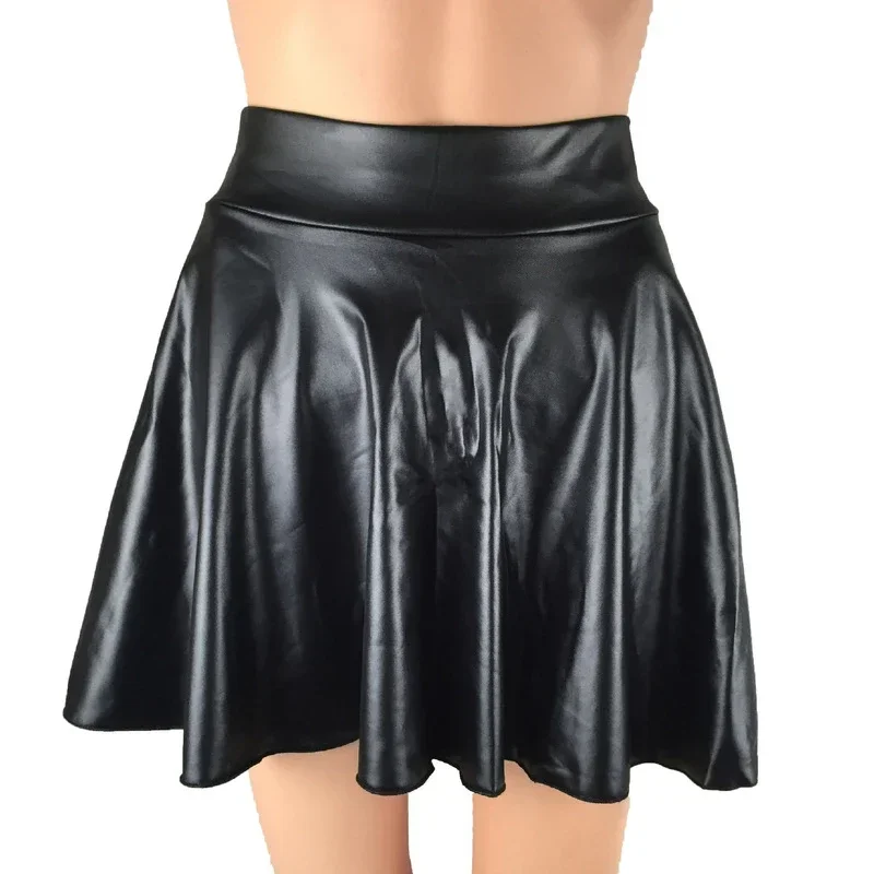 

Faux Leather A Line Mini Skirt Women's Gothic Black Metal Chain Bag Hip Fashion Irregular Punk Grunge PU Skirt with Leg Bandage
