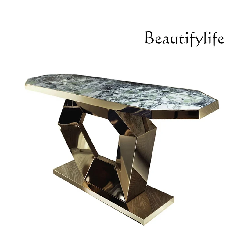 

Light luxury marble stainless steel entrance Entry end view table Corridor decoration table Villa wall table