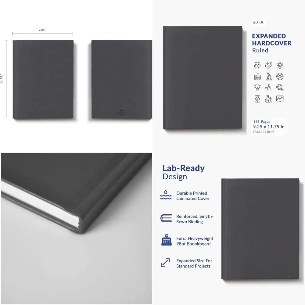 

Лабораторный блокнот в твердом переплете, 9,25 x 11,75 дюймов, 144 страницы, с прочным переплетом, бумага 70 фунтов, 3 штуки в упаковке, в линейку