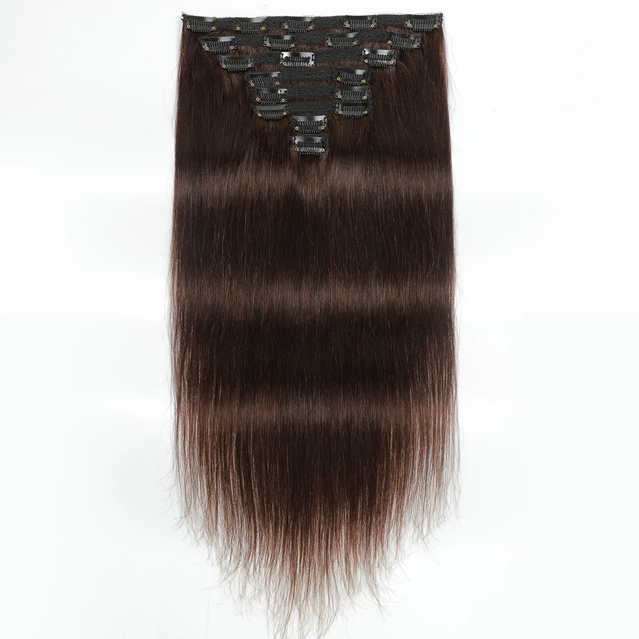 Clip In Hair Extensions Human Hair Brazilian Clip In 8 Pcs/Set 2# Dark Brown 8-26 Inch 120G Clip-in Extensions Virgin Human Hair