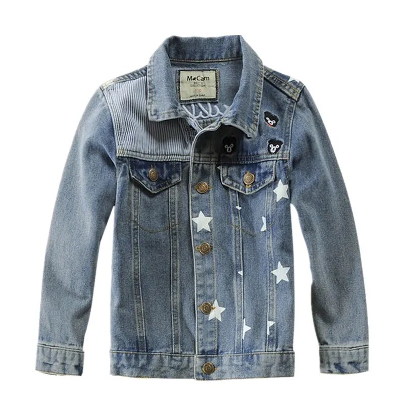 Children Denim Jacket EU And US Fashion Stripe Stitching Design Kids Turn-down Collar Jean Outerwear For Big Boys 4-14 Years