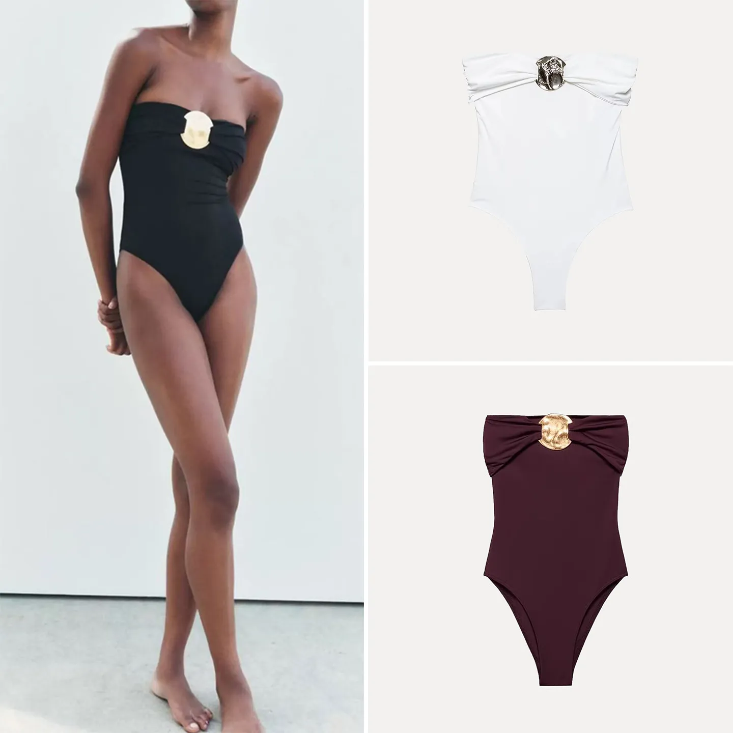

Faionable Metal Trim Wrap Chest Swimsuit Women's High Waist Straight Cut Spring 2026 New Arrival Z Commute Sle