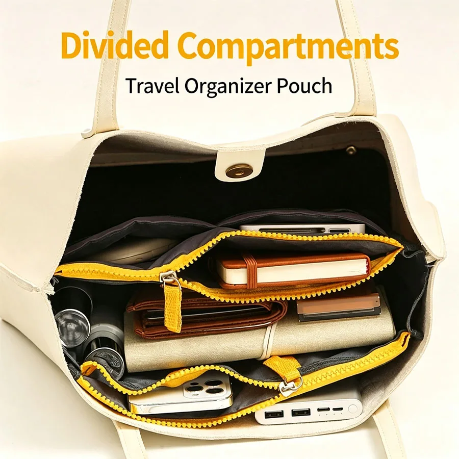 Women Cosmetic Organizer Bag Nylon Travel Insert Organizer Handbag Foldable Large Capacity Insert Bag Liner Makeup Tote