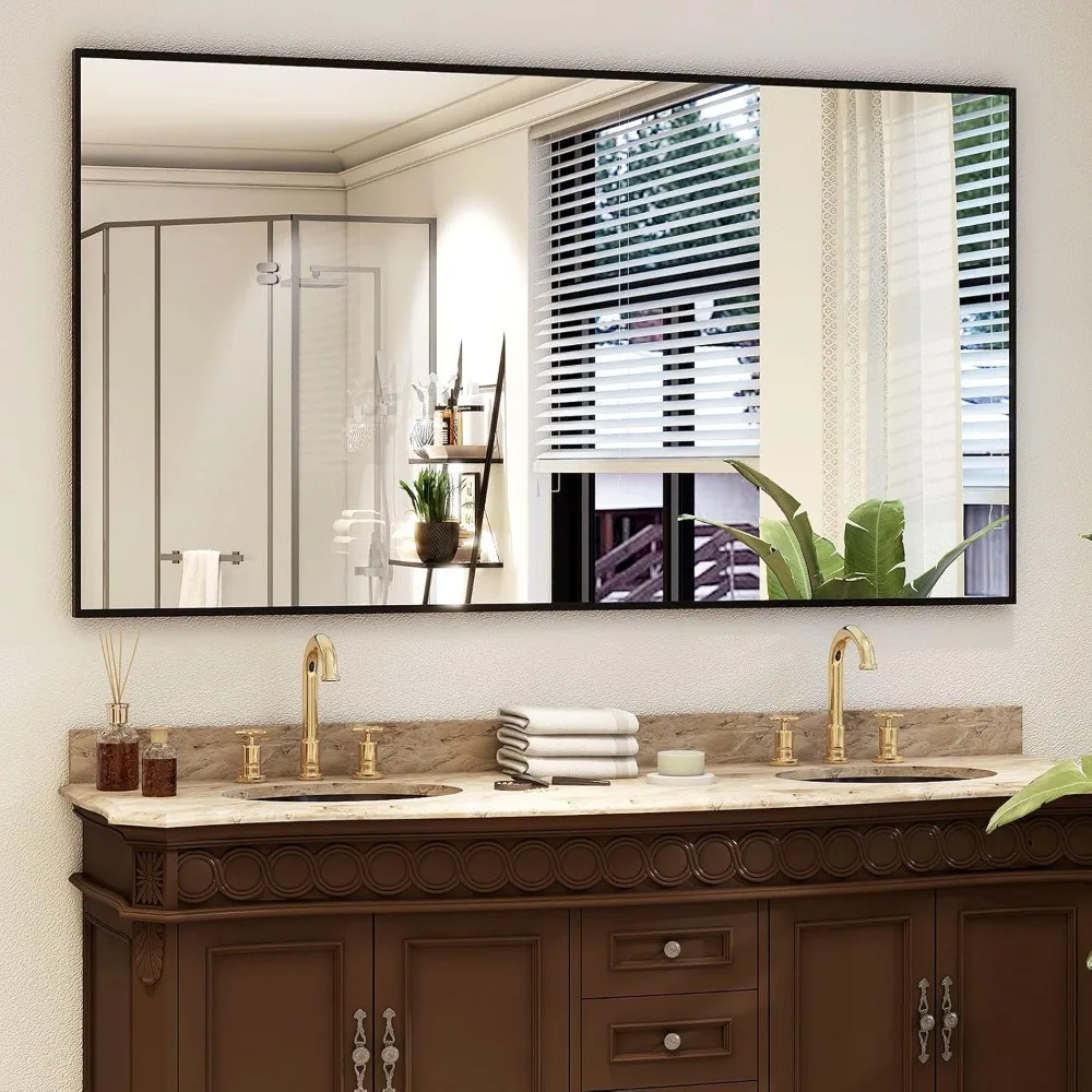 Espelho de comprimento total de 34 "x 76" com suporte, espelho de chão retangular grande para quarto, sala de estar ou armário, montado na parede ou independente