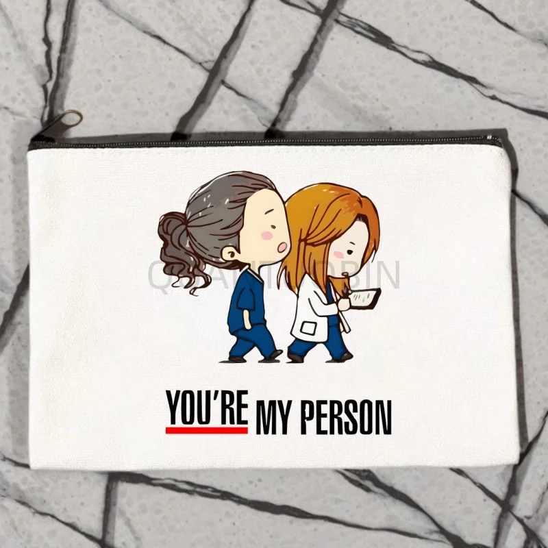 

Сумка-косметичка из холщовой ткани с надписью «Greys Anatomy Cartoon You're My Person Doctor», забавная сумка для косметики, сумка для закусок, несессер, кейс для макияжа