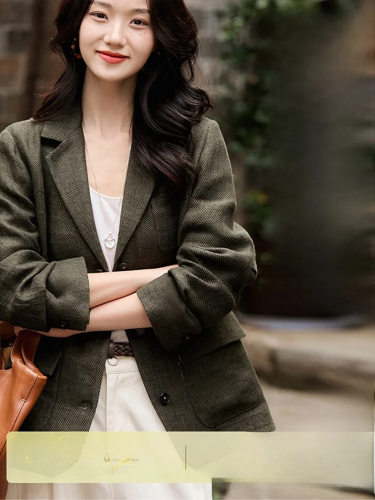 

Breathable Color Woven Linen Single Button Suit Women's Sle Commute Friendly Long Sve Formal Wear Comfortable Fit