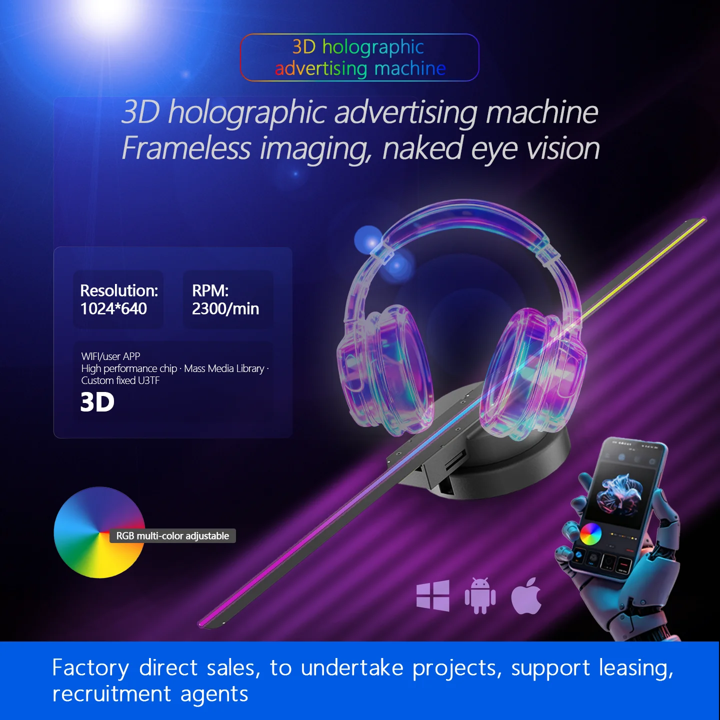 

Вентилятор с 3D-голограммой, вентилятор с изображением для дистанционного управления, светодиодный голографический проектор высокой четкости с видеобиблиотекой 700, Хэллоуин