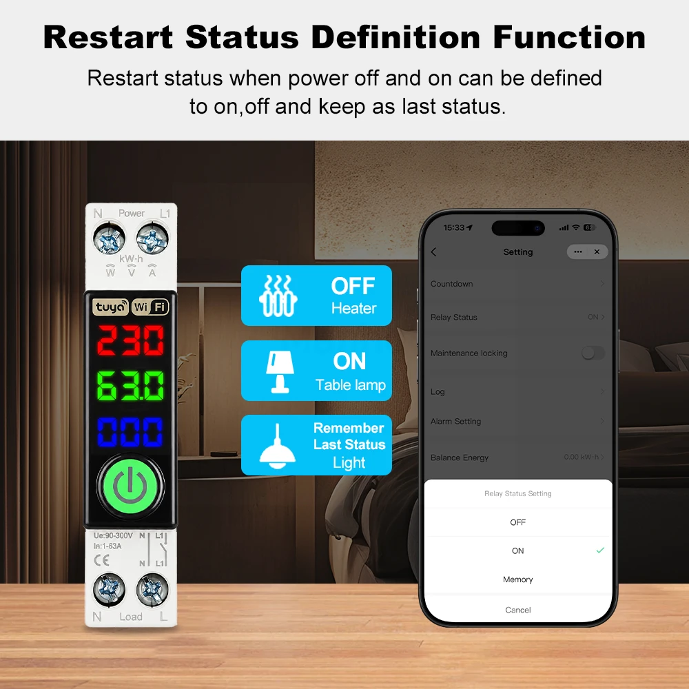 MANHOT WLAN-Smart-Leistungsschalter 1P+N 63A DIN-Schienen-Schalter mit LED-Messanzeige Smart Breaker Sprachsteuerung für Tuya Alexa – Detail 10