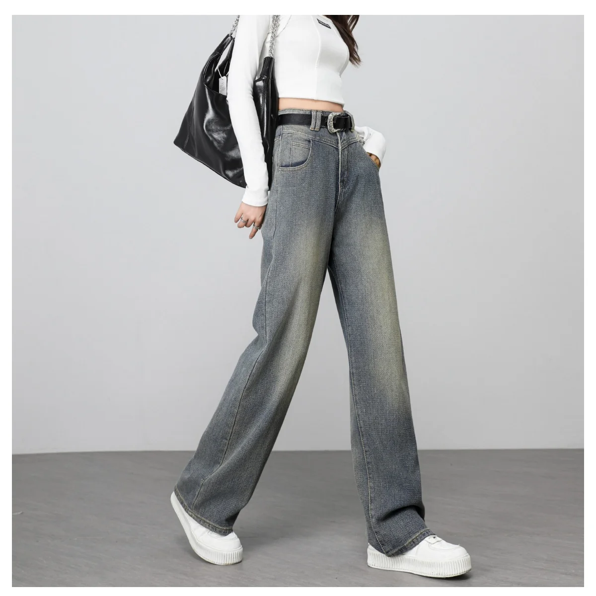 

Women's High Waisted Straight Leg Jeans Basic Retro Slim Design Straight-Leg Denim Trouser Spring Autumn Washed Nostalgia Pants