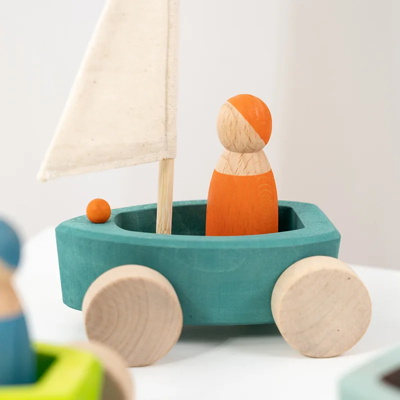 Basswood Regenboog Auto Set Met Pin Poppen Kinderen Kleine Wereld Spelen Speelgoed Stapelen Blokken Waldorf Hout Speelgoed Voor Kinderen Auto Track