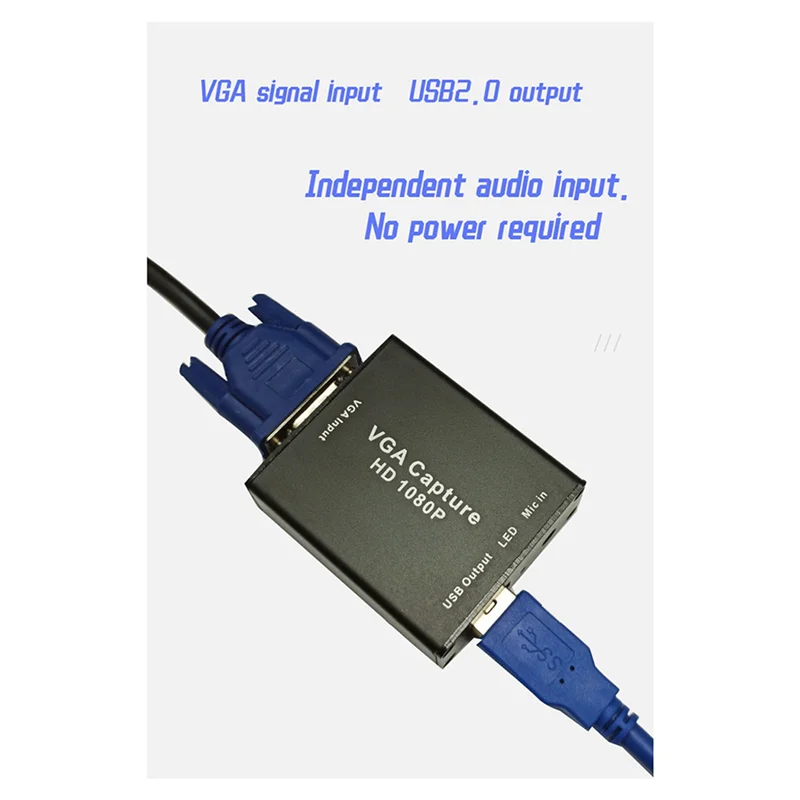 【تصميم أنيق】محول VGA إلى USB 4X مع بطاقة التقاط الصوت والفيديو 1080P خالية من محرك الأقراص عالية الوضوح