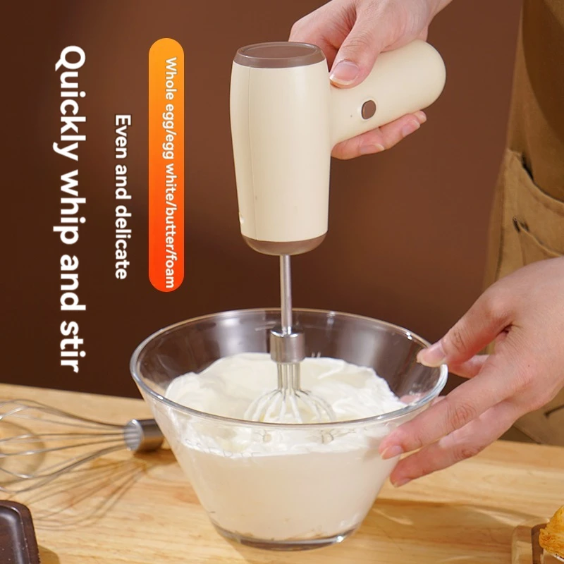Modern Minimalist Home Electric Hand Mixer: High-Speed Egg Beater, Coffee Milk Frother & Cake Baking Tool with Built-in Battery