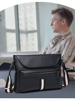 Large-capacity crossbody bag for men, multi-pocket genuine leather horizontal square business travel single-shoulder backpack