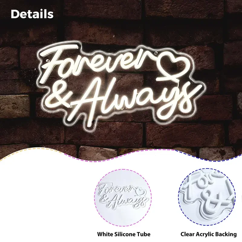 لافتة نيون للأبد ودائماً لتزيين الحائط، علامات إضاءة LED تعمل بمنفذ USB قابلة للتعتيم لذكرى الزفاف، وغرفة النوم، وديكور الحانات #2