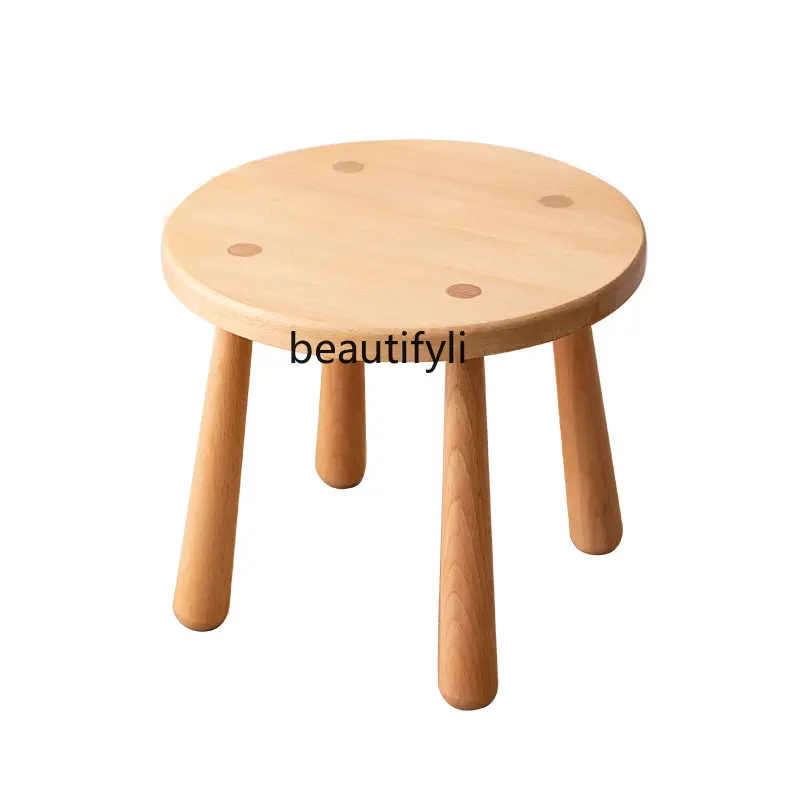 

Solid Wood Small Bench HomeLiving Room Stool Simple round Stool Low Stool Doorway Shoe Wearing Stool Creative Small Wooden Stool