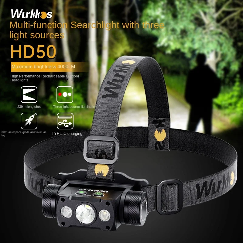 

WURKKOSHD50Major Headlamp Rechargeable Super Bright Head-Mounted Night Fishing Light4000LMThree Light Sources