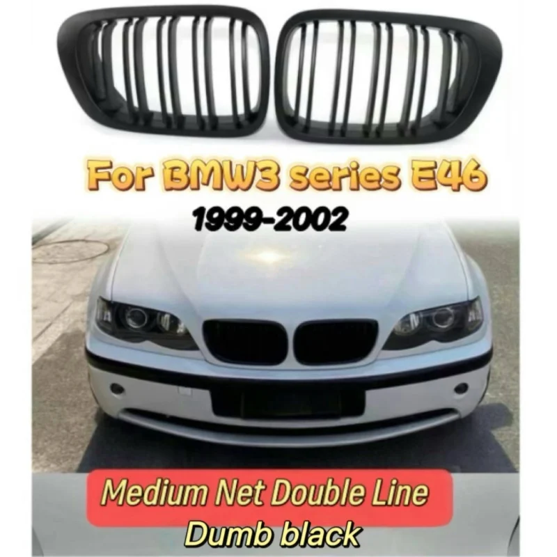 

For BMW 3 Series E46 1999-2002 ABS Front Bumper Kidney Grille Matte Black Cover Air Intake Vent Replacement Upgrade Accessories