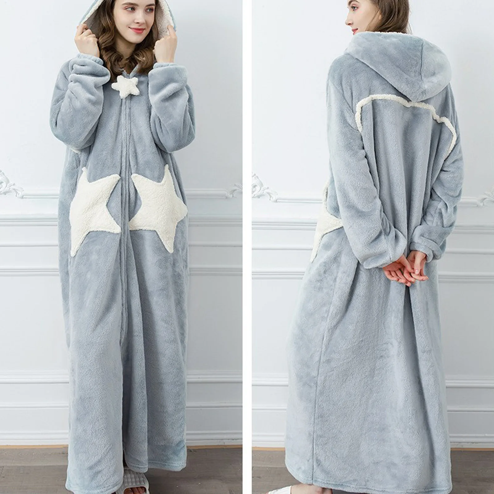 Winter Thick Coral Fleece Sleepwear Robe Winter Women Hooded Nightgown Kimono Bath Gown Loose Flannel Long Nightdress Home Wear