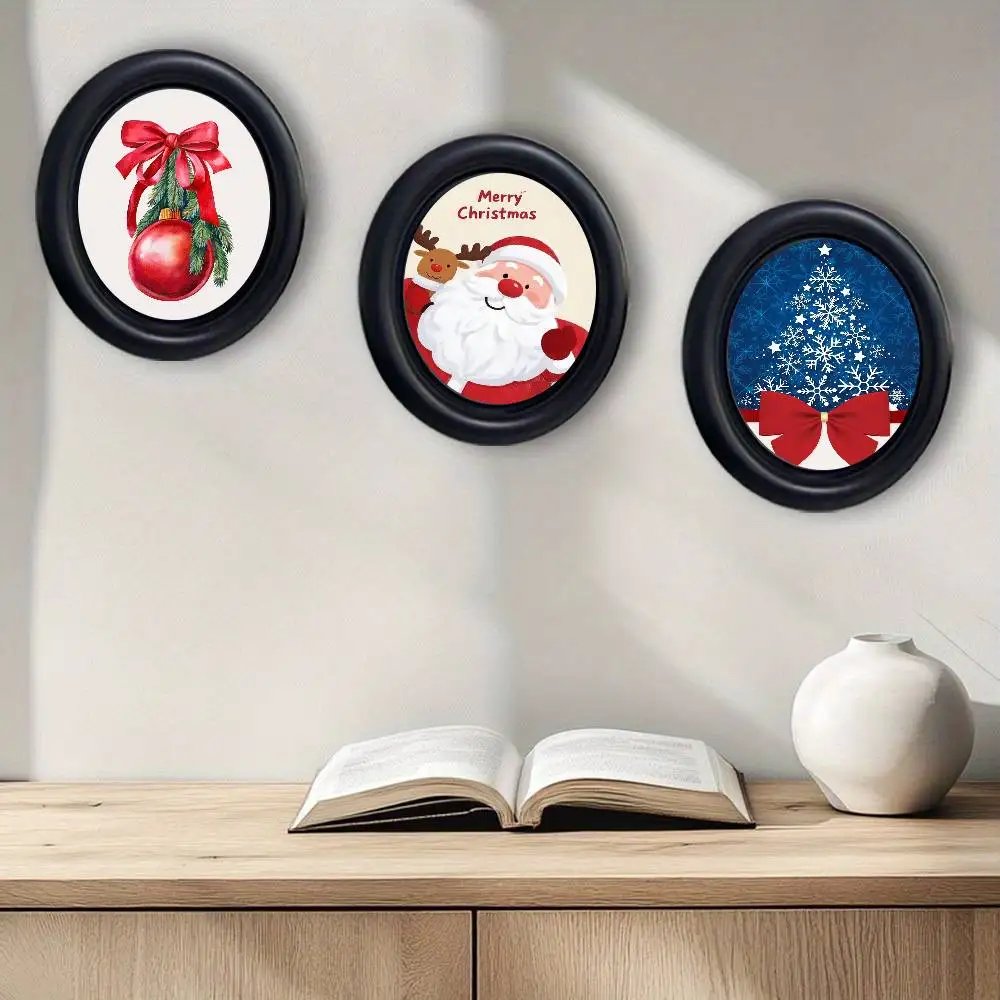 Cute Christmas Winter Cat  Tree Stylish Wooden Elliptical Photo Frame, Perfect for Home & Holiday Decoration, Great Gift Choice