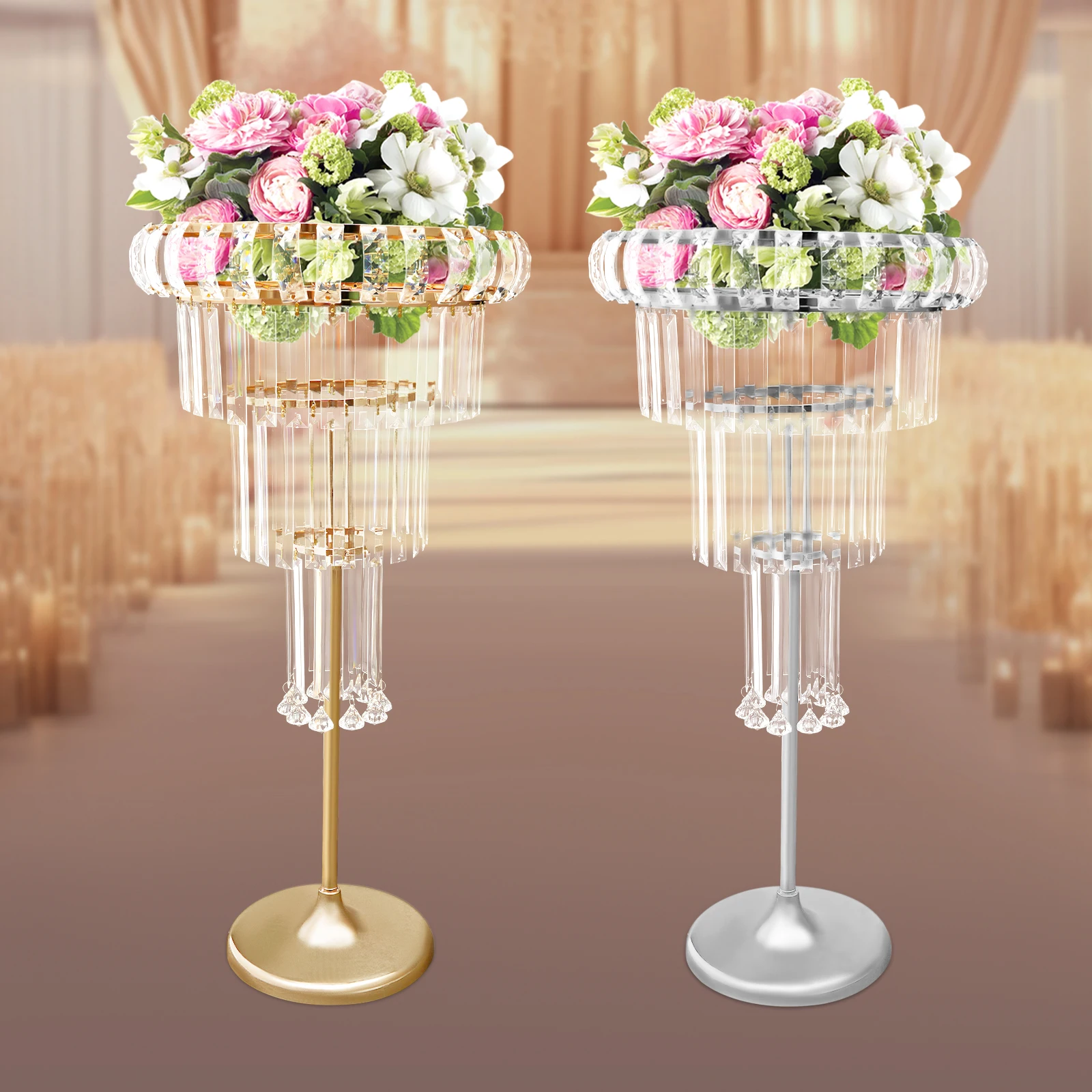 

4 Tier Crystal Flower Stand Tall Vases Wedding Flower Holder Floral Arrangements for Party Home Decorations Gold/Silver