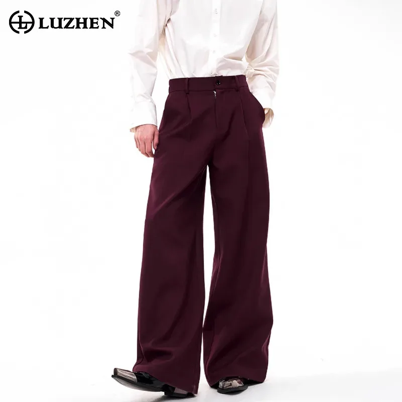 

LUZHEN 2025 New Fashion Elegant Solid Color Handsome Straight Trousers Men's Trendy High Quality Wide Leg Casual Pants JY4579