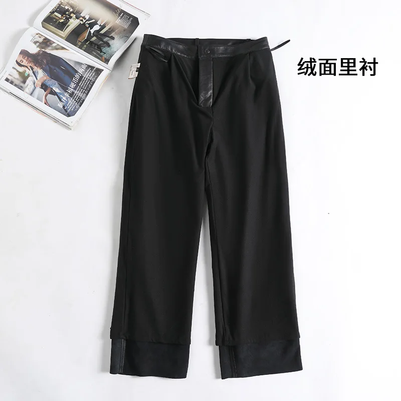 Korean Style Wide Leg Pants Women Pants High Waist Winter Clothes Women Clothing Trousers Solid Color Leather Pants Pantalons Zm