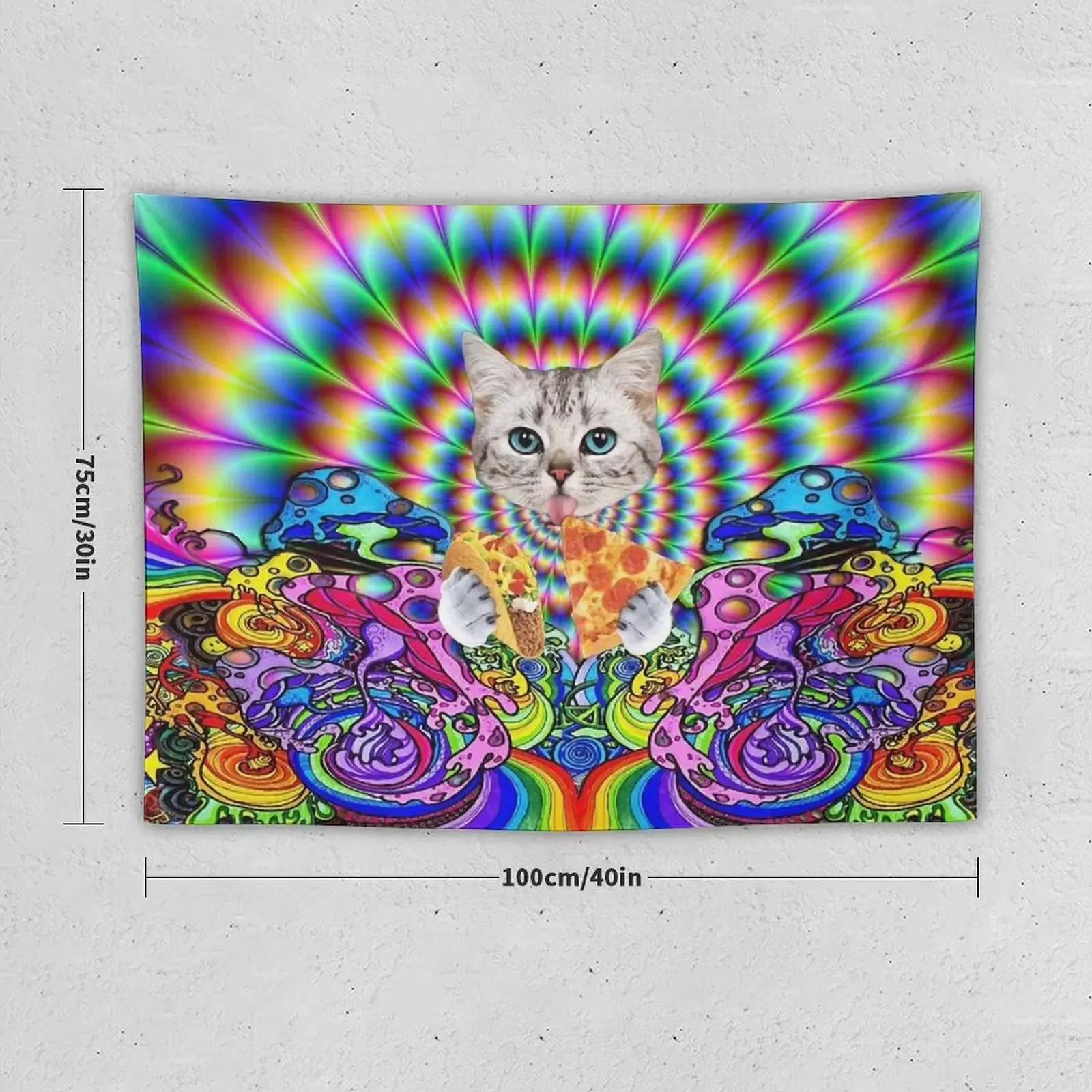 Trippy Taco Pizza Cat Tapestry Decoration Aesthetic Bedroom Decor Aesthetic Home Supplies Tapestry