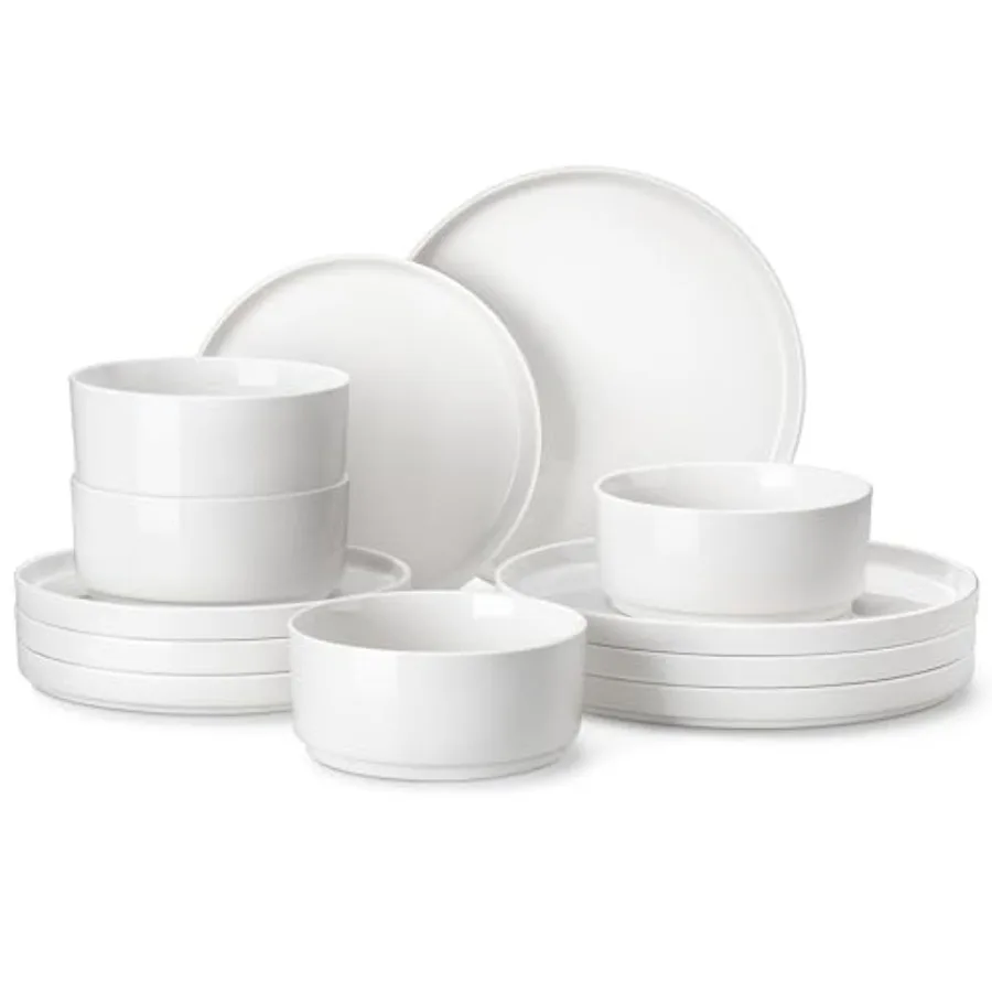 

12 Pieces Porcelain Dinnerware Set for 4 Modern White Dish Set with Premium Serving Plates and Bowls Chip and Scratch Resistant